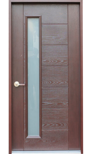 Fiberglass Mahogany Stained Glass Entry Door - villedoors.com