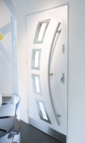 Miami- Modern Entry Door in White Finish with Glass - villedoors.com