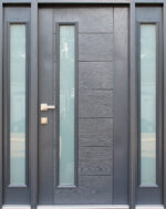FIBERGLASS GREY STAINED GLASS ENTRY DOOR - villedoors.com