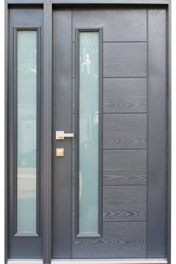FIBERGLASS GREY STAINED GLASS ENTRY DOOR - villedoors.com