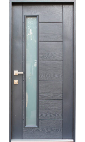 FIBERGLASS GREY STAINED GLASS ENTRY DOOR - villedoors.com