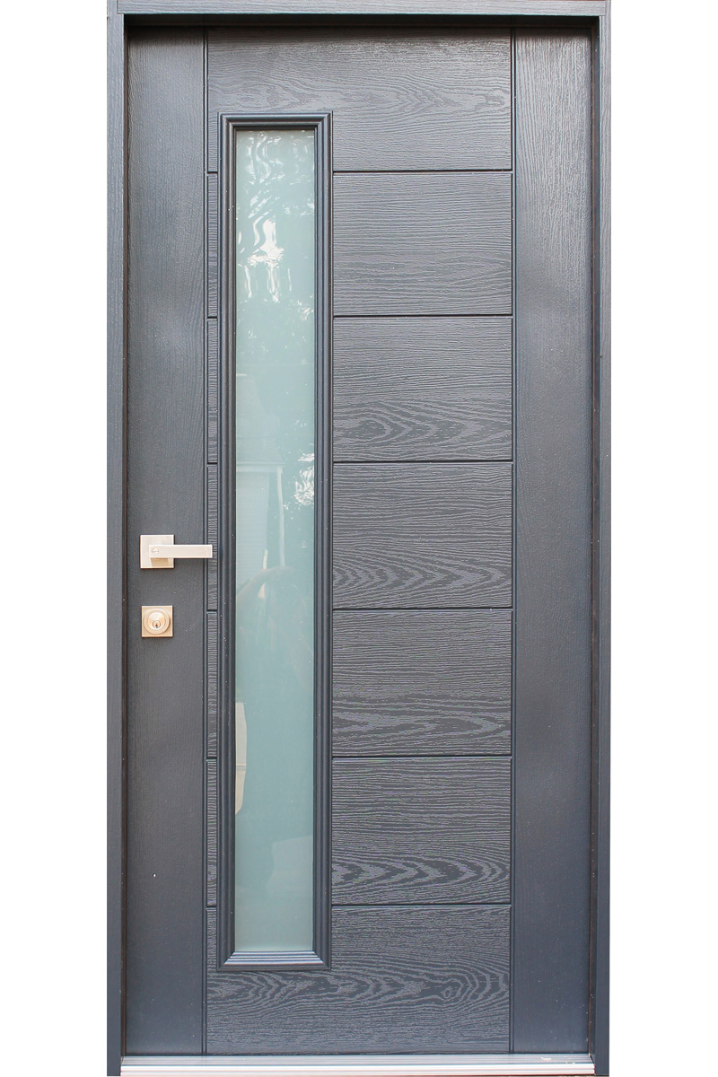 FIBERGLASS GREY STAINED GLASS ENTRY DOOR - villedoors.com