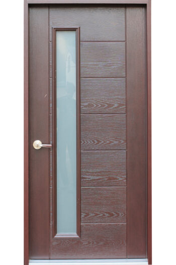 Fiberglass Mahogany Stained Glass Entry Door - villedoors.com