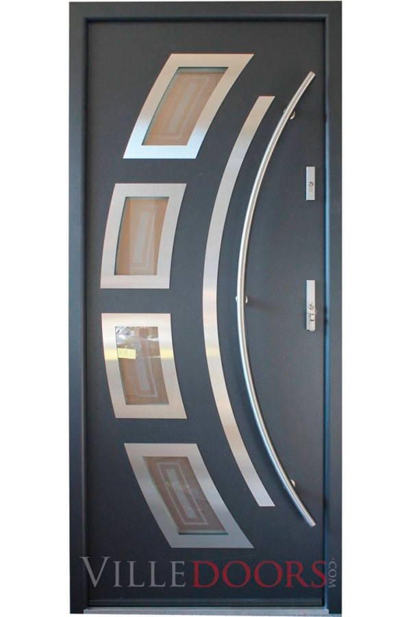 "Miami" Stainless Steel Entry Door in Grey Metallic Ville Doors