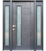 FIBERGLASS GREY STAINED ENTRY DOOR WITH ONE OR TWO SIDELIGHTES