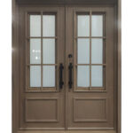French Iron Glass Double Door in Washed Oak Patina Finish