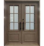 French Iron Glass Double Door in Washed Oak Patina Finish